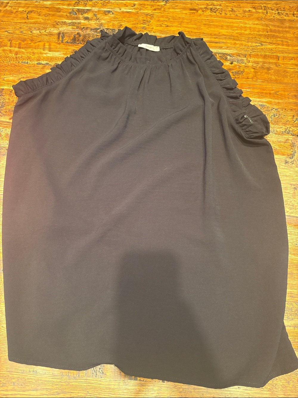 Sleeveless Ruffled Neck Black Womens top